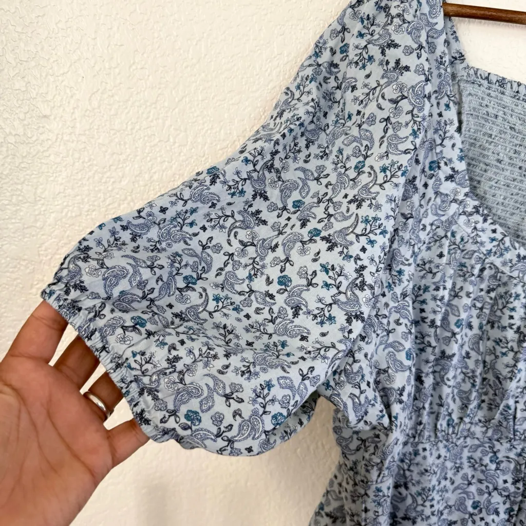 Old Navy Womens Shirt Blouse Blue Floral Puff Sleeve Smocked Back Size XXL - Image 5