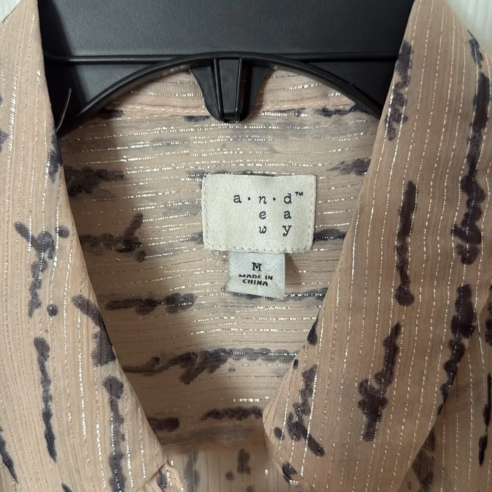 A new day button up sheer metallic shirt size medium Tan - Image 2