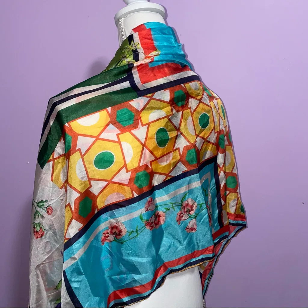 Johnny Was Lucana Scarf Large Silk Tassels Mix Print Patchwork Artsy Maximalist - Image 4