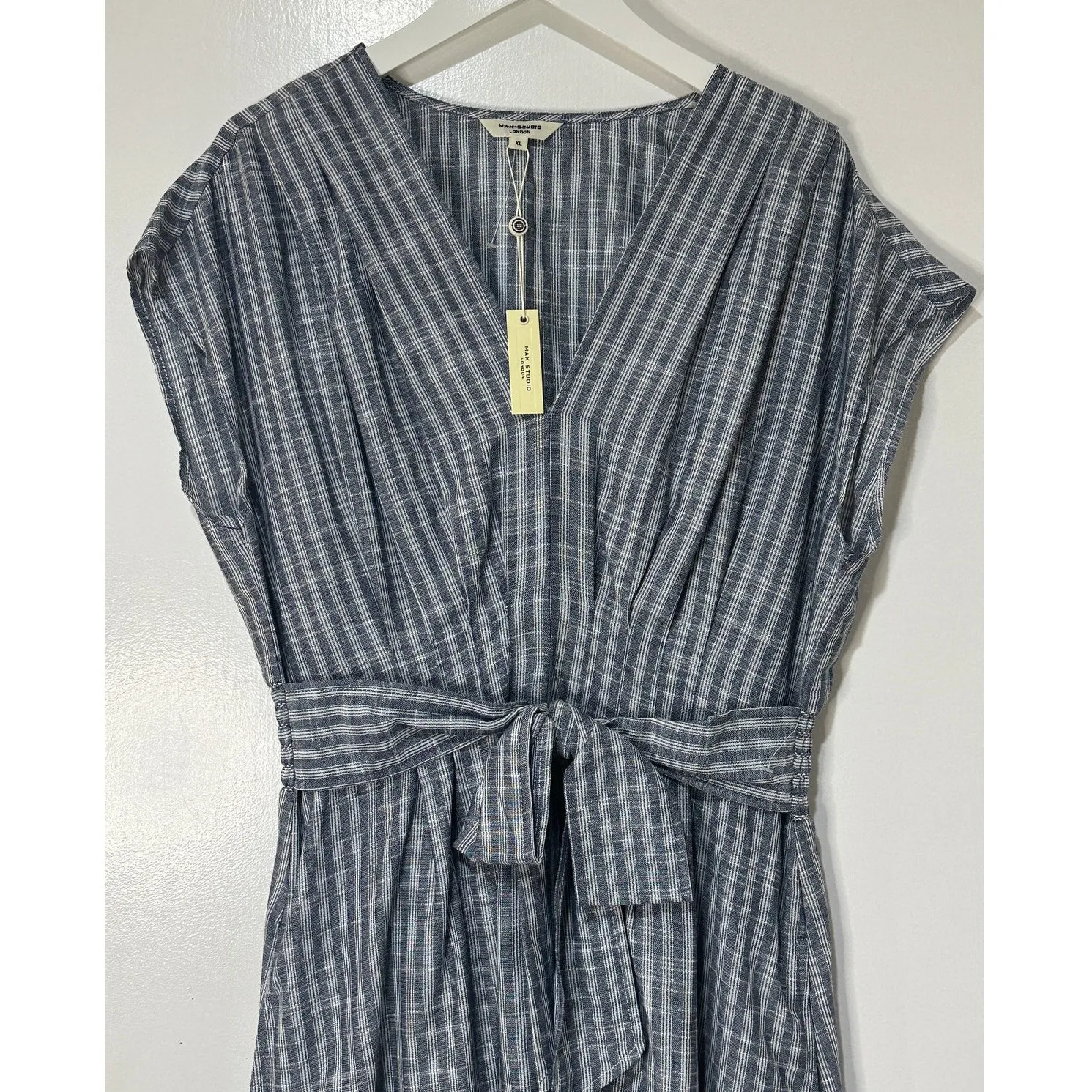 Max Studio Stripe Tie Front Cotton Blend Dress Size XL NWT Side Pockets Beachy - Image 4