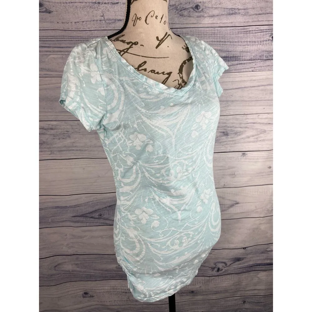 Fresh Produce Ruched Side Shirt Womens XS V Neck Cap Sleeve 100% Cotton - Image 3