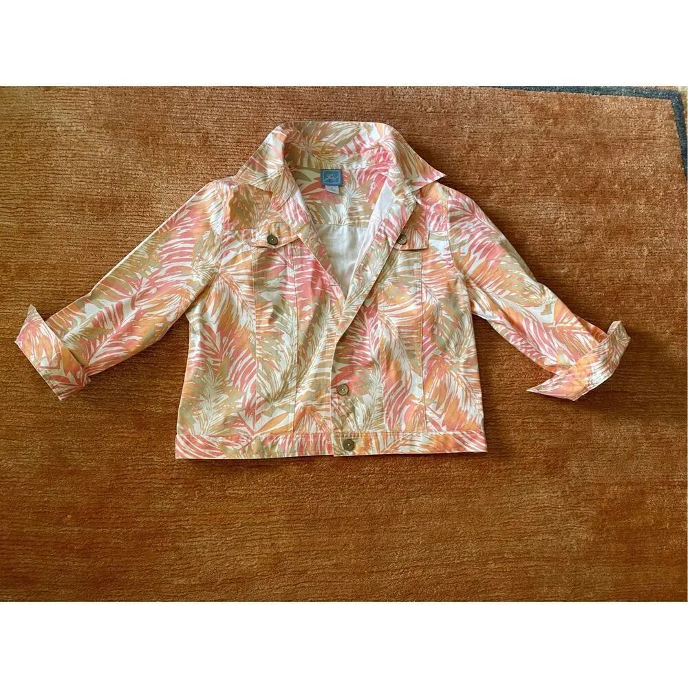 NWOT Lark Lane Tropical Print Blazer Coconut Buttons Size 16 Pink - Image 2