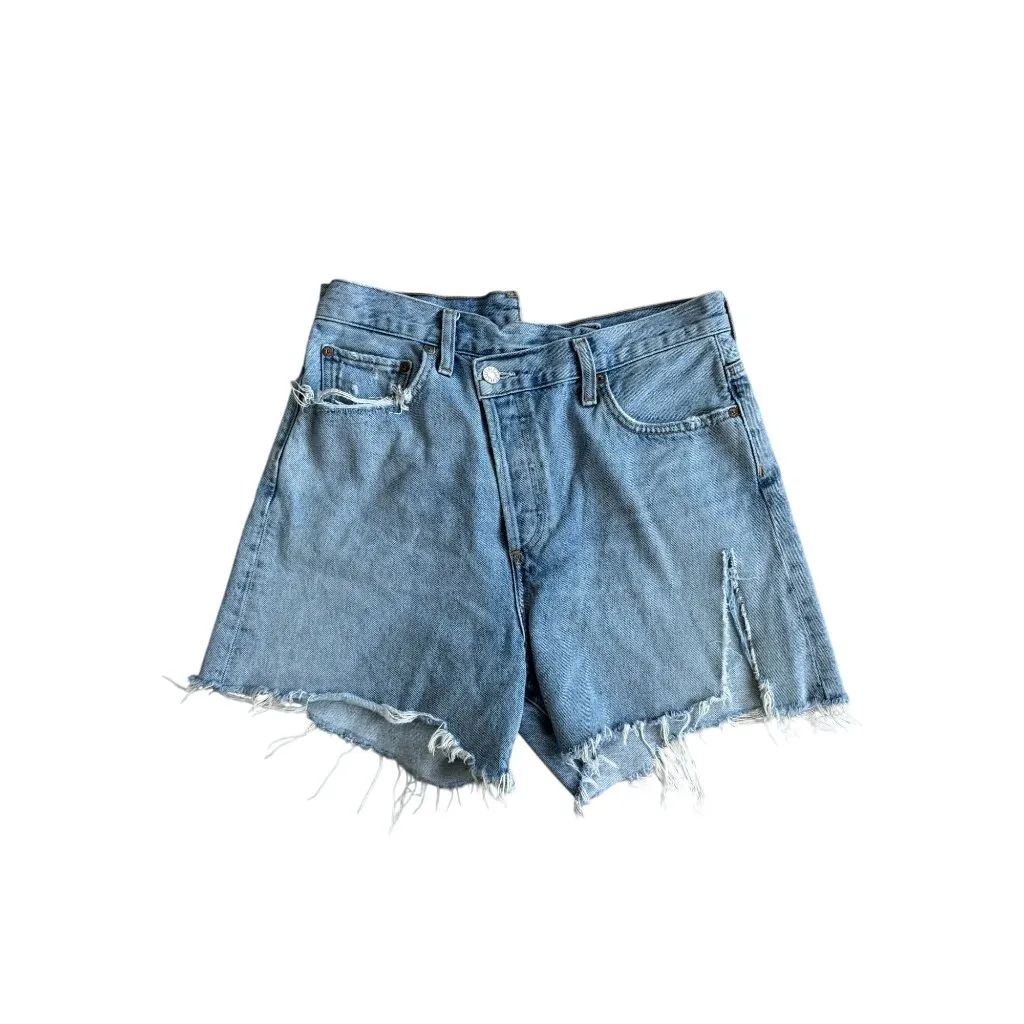 AGOLDE Denim Distressed Asymmetrical Shorts Size 28 - Image 11