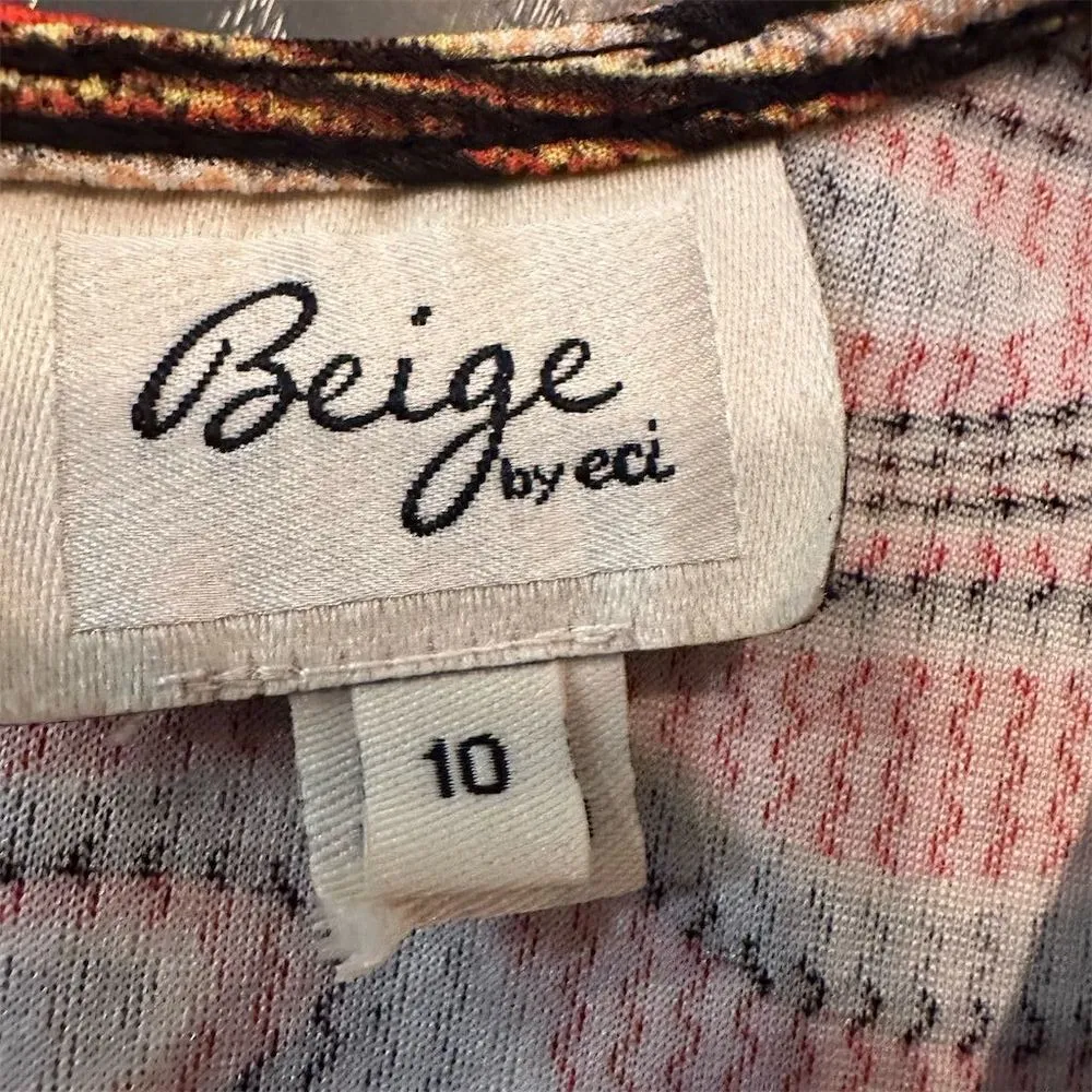 Beige by eci Women's Size 10 Printed Wavy Short Sleeve Dress Multicolor Orange - Image 5