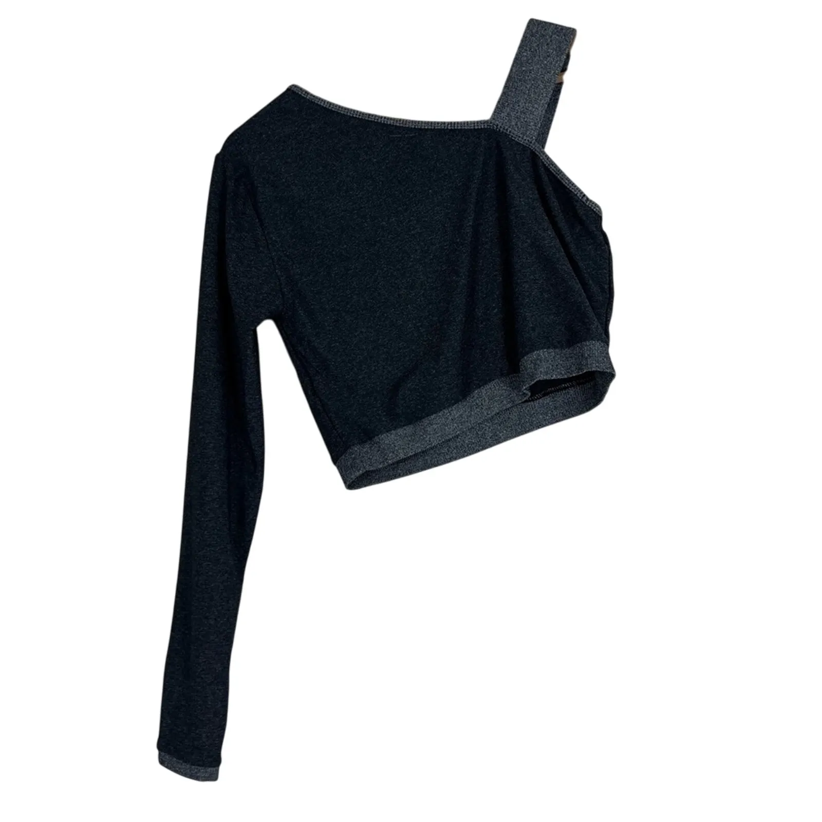 Kittenish Crop Top Womens S Gray One Shoulder Thumbholes Y2K Athleisure Pilates - Image 4