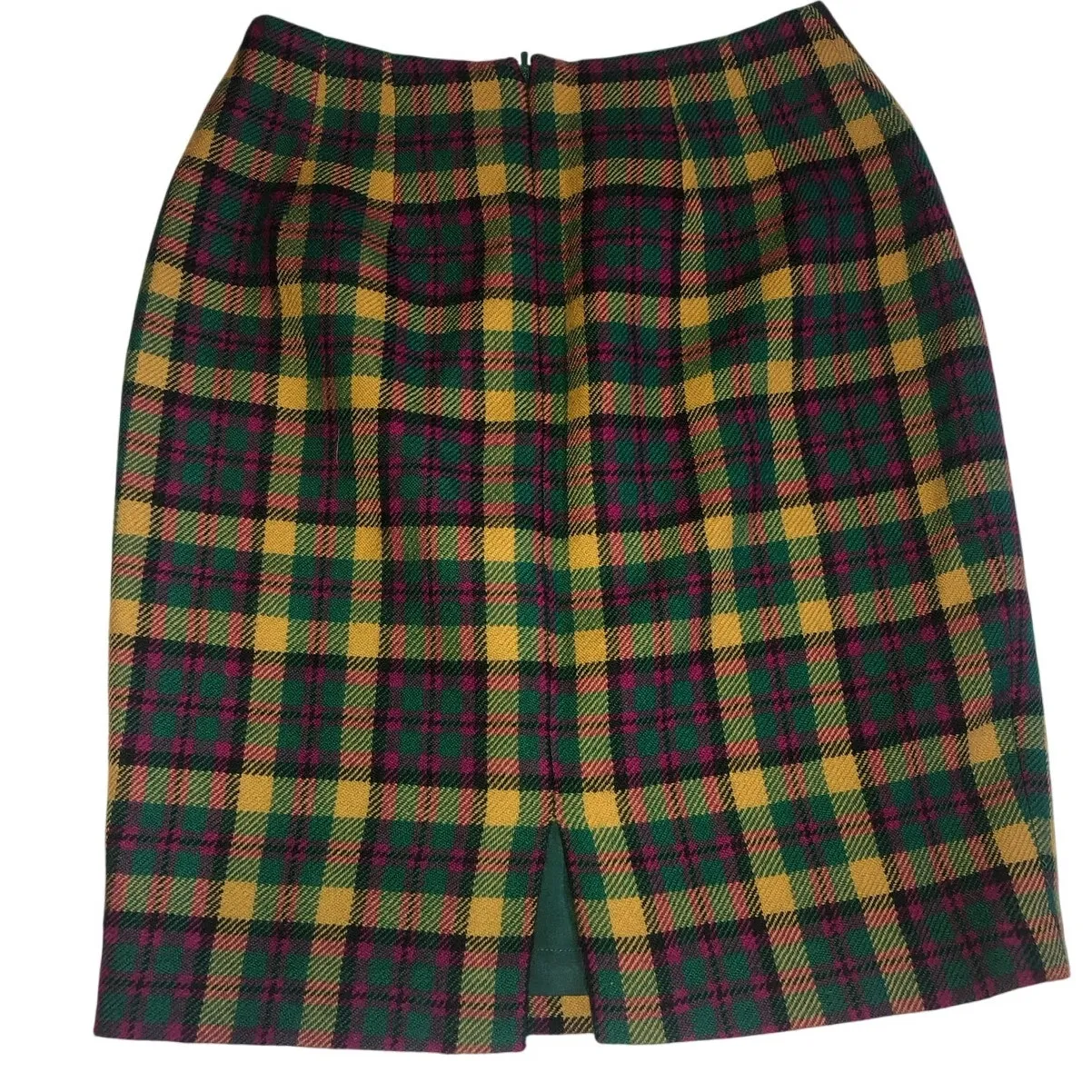Plaid Wool Skirt Size XS Pencil Vintage Schoolgirl Twee Preppy Green Red Gold - Image 7