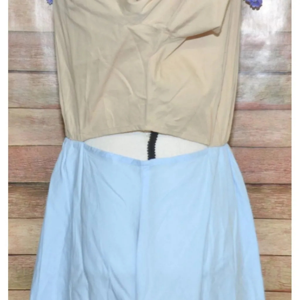 NWT Mud Pie Hutton Cut Out Midi Dress Blue Color Block Size L Cotton Summer - Image 8