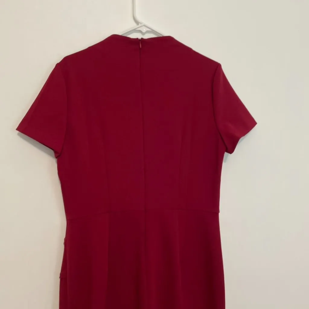 MAGGY LONDON Pintuck Detailed Mock Neck Dress Red Short Sleeve Sheath Dress 12 - Image 13