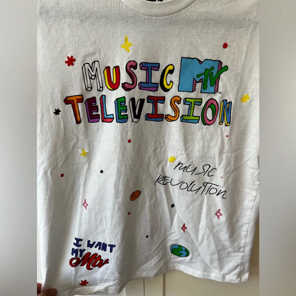 MTV Music Television Women’s White‎ Colorful T Shirt Size S White - Image 3