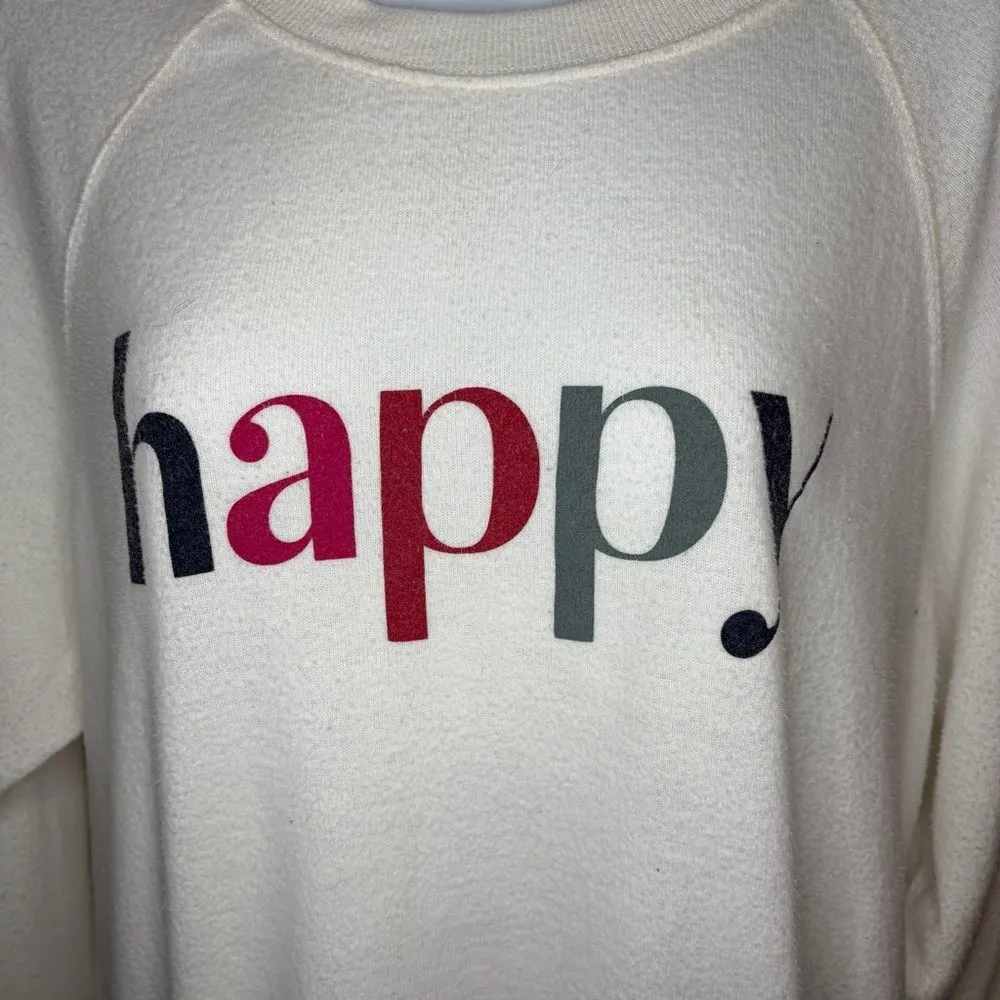 Z Supply Happy Graphic Print Sweatshirt Ivory White Crew Neck Lightweight M - Image 3