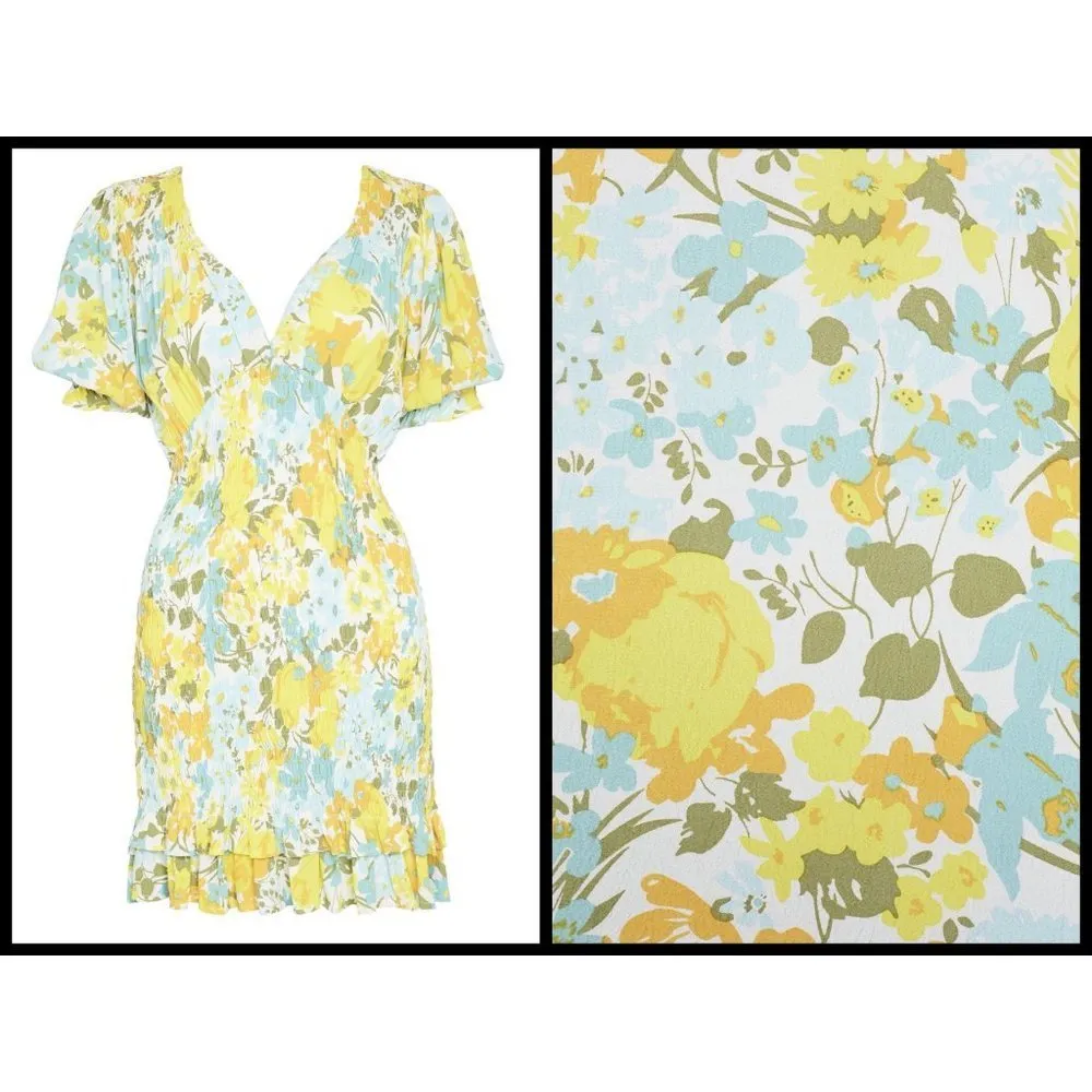 💕FAITHFULL THE BRAND💕 Margherita Shirred Crepe Mini Dress Annina Floral 10 NWT - Image 12