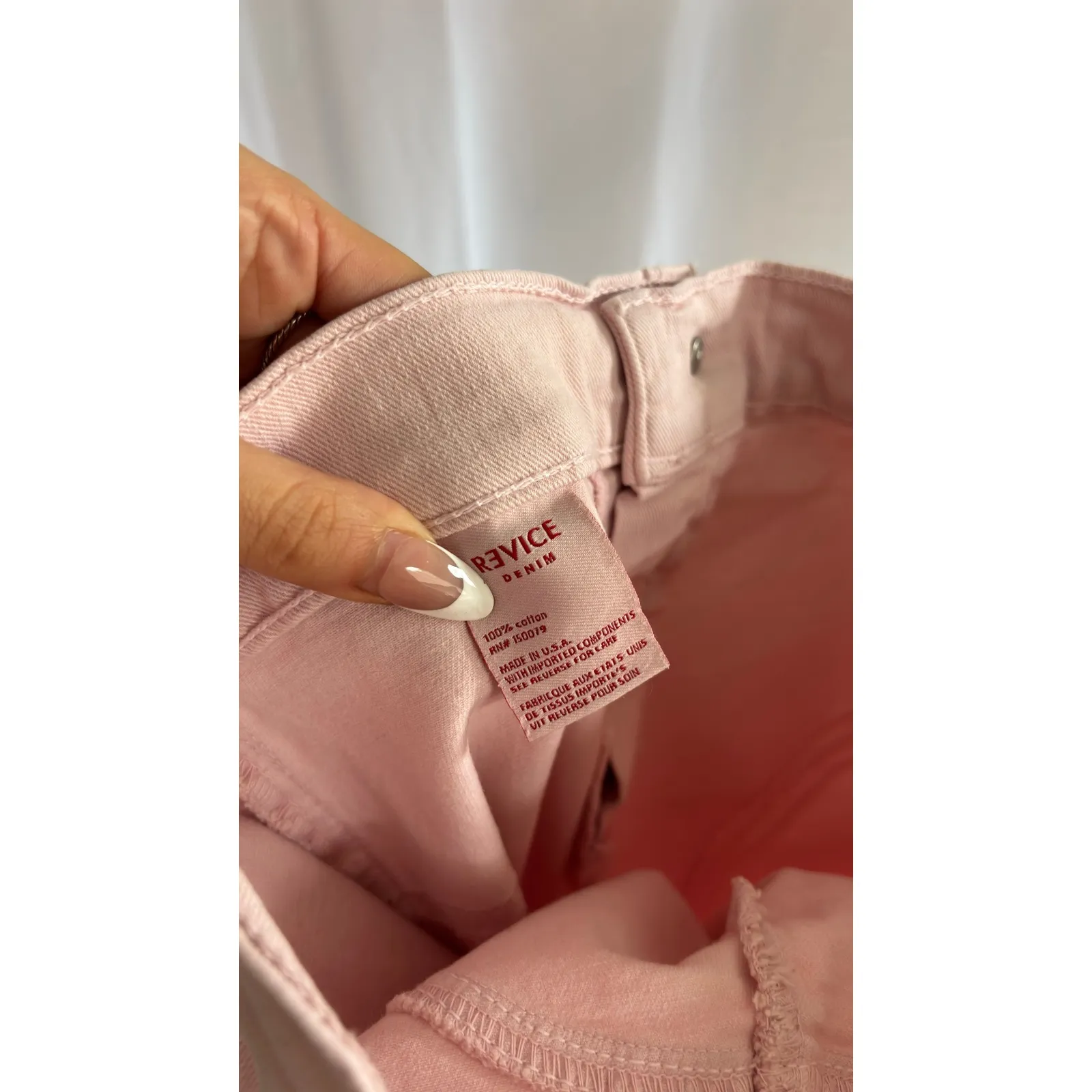 $120 Revice Denim High Rise Flare Jeans Pink Stitch Detail Women's Size 32 - Image 11