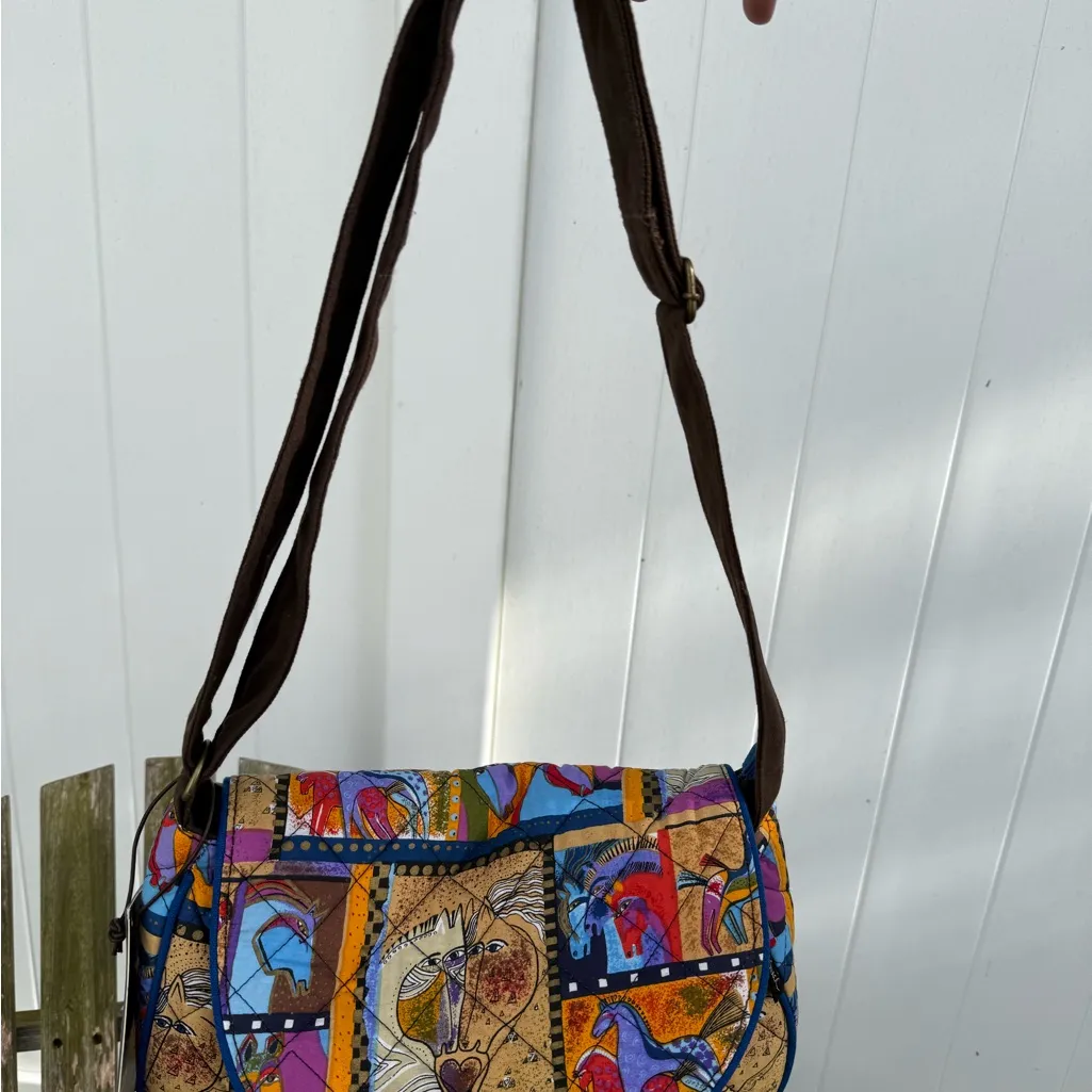 VTG Laurel Burch Love Horses Quilted Medium‎ Handbag Crossbody Bag NWT T Brown - Image 9
