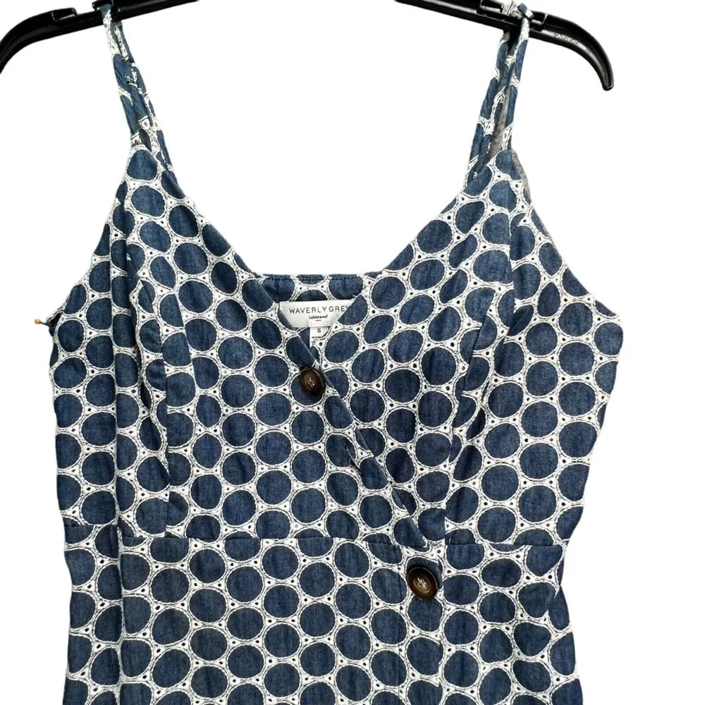 Anthropologie Waverly Grey Morin Dress Women S Blue White Polka Dot Button Front - Image 3