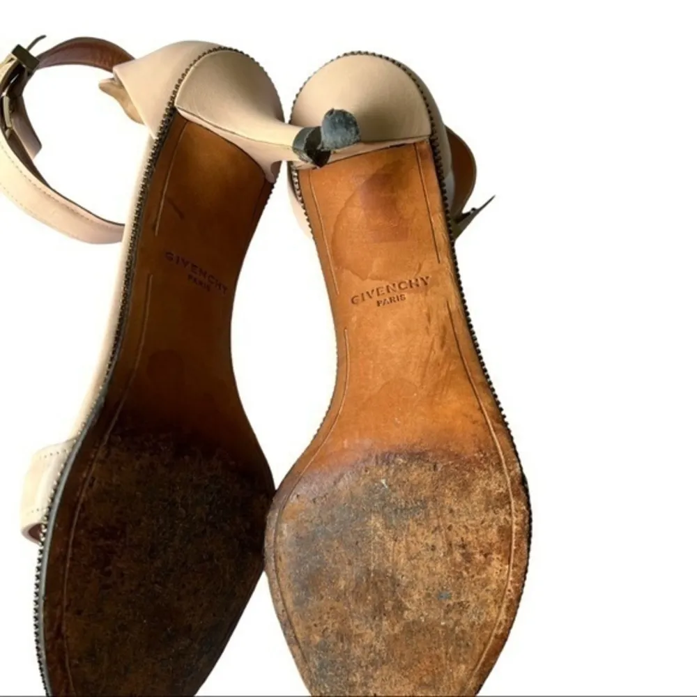 Givenchy Nadia Ankle Strap Kitten Heel Nude Leather Sandals Size 37 - Image 9