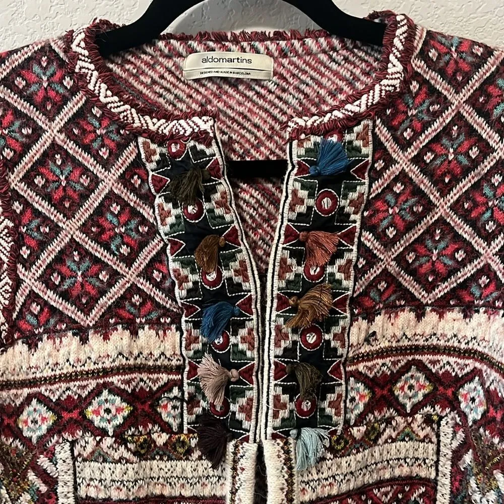 ALDO MARTINS (Anthropologie) Inverness Red Wool/Alpaca Cardigan, Size M Size M - Image 2