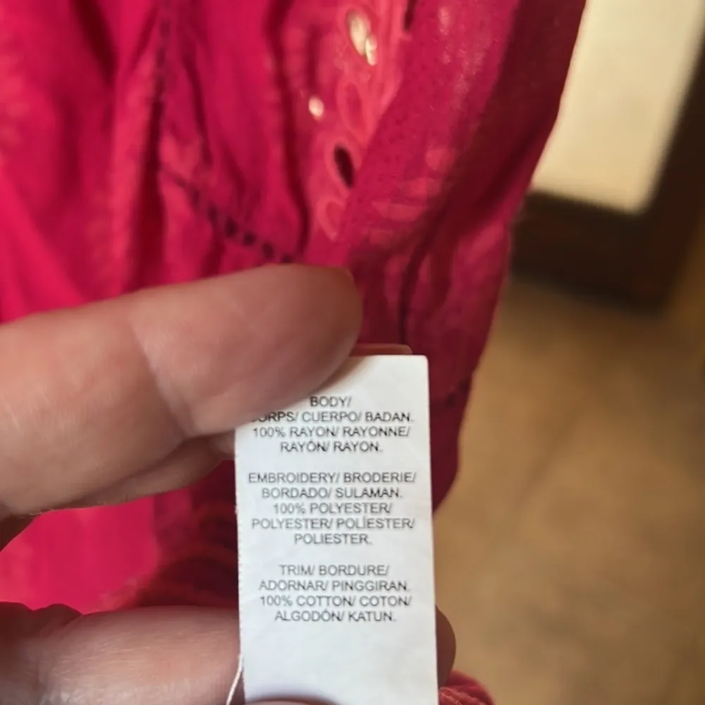 Lucky Brand Fuschia Orange Embroidered Boho Top Size Small - Image 4