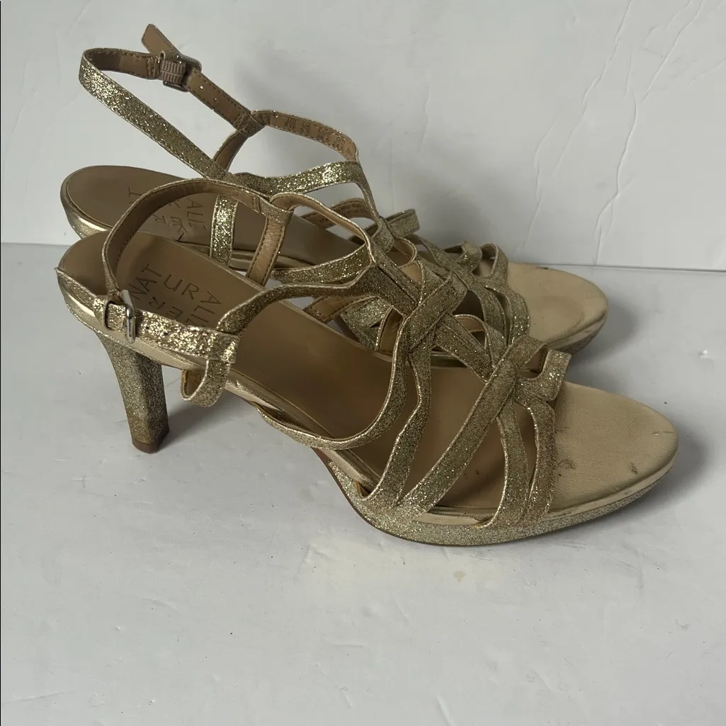 Naturalizer Baylor Gold Glitter Strappy Dress Sandals, sz 8 = - Image 3