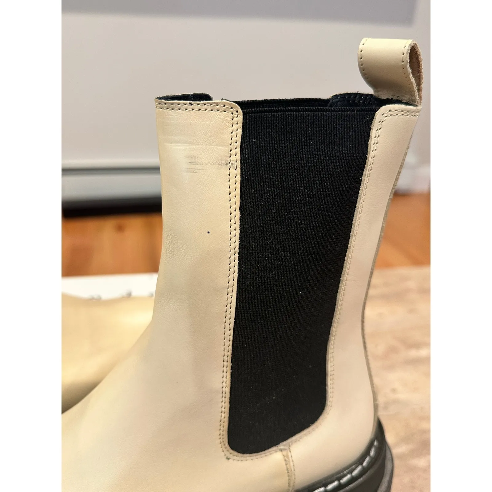 NEW Sandro Liam Ecru Leather Chelsea Boots 36 - Image 7