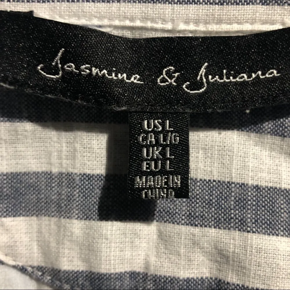 Jasmine & Juliana gray white striped cold shoulder Size L - Image 5