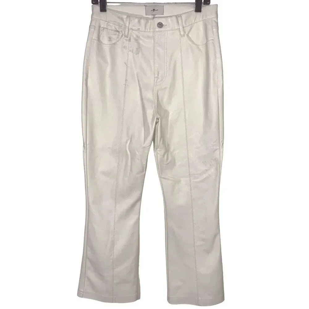 7 For All Mankind High Waist Slim Kick in Cream 30 Womens Faux Leather Vegan - Image 5