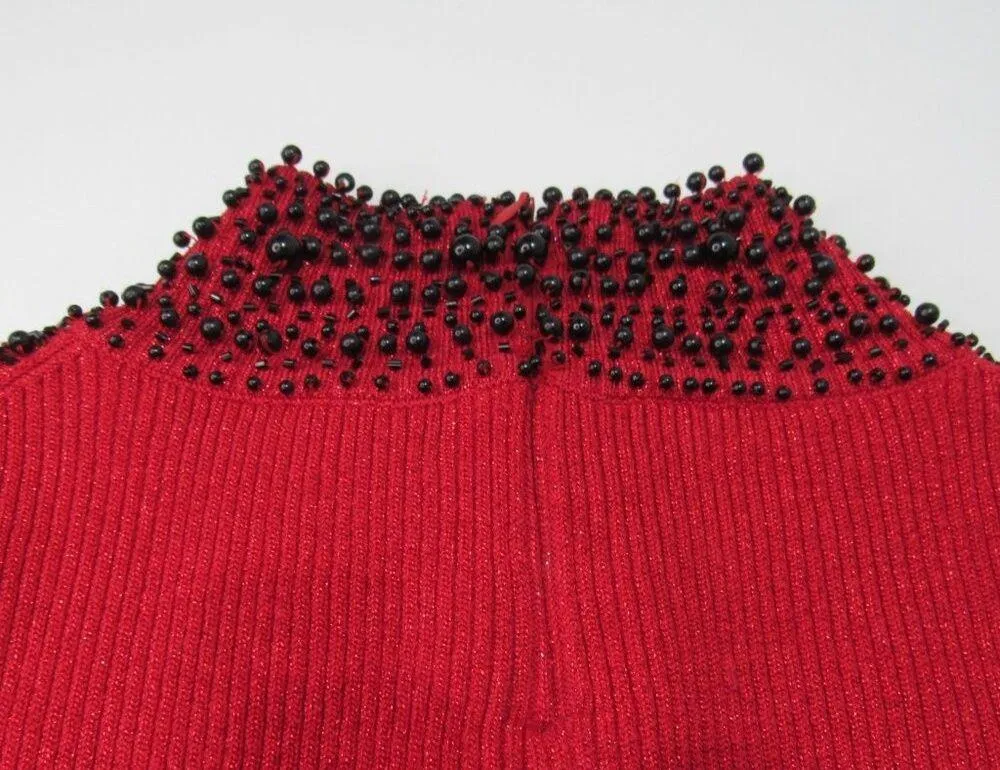 Chelsea & Theodore Beaded Mockneck Sleeveless Stretch Silk blend Red Black Top Size L - Image 7