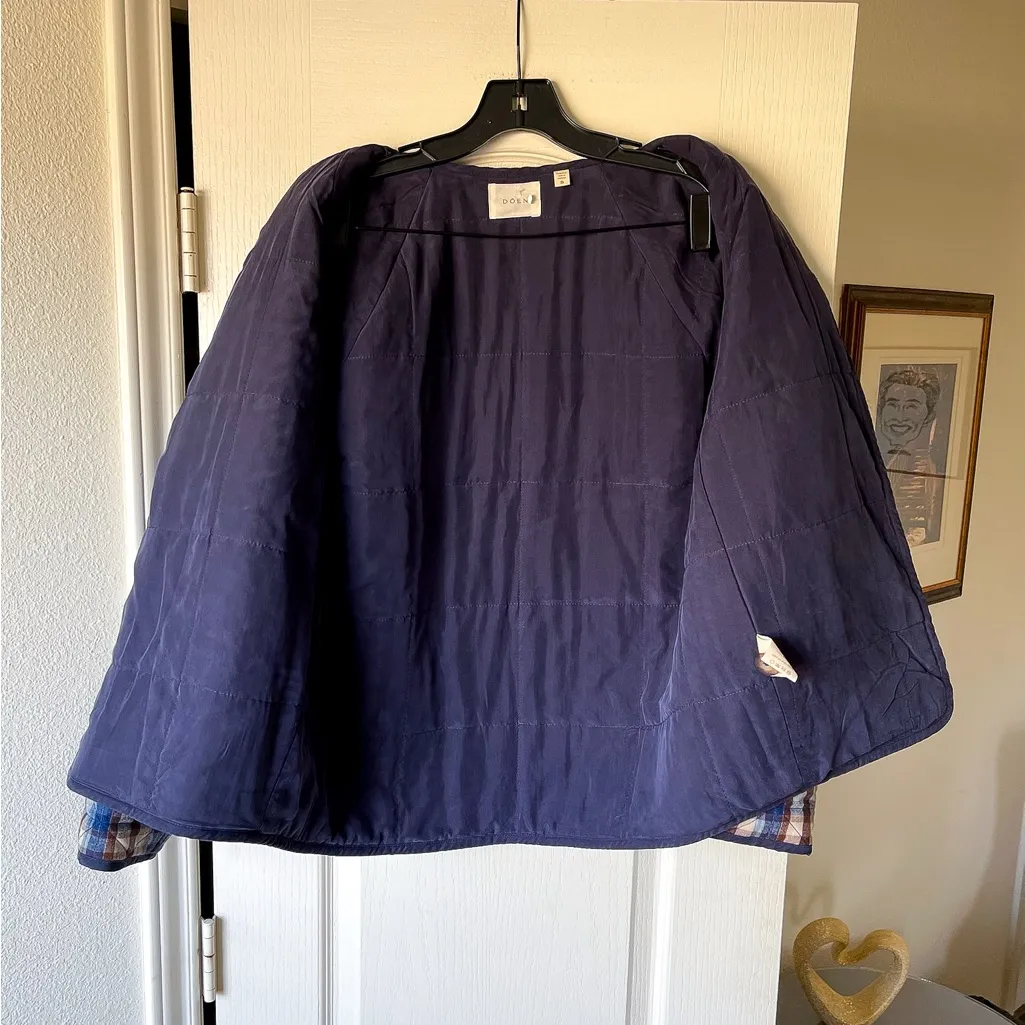 Doen Sedona Quilted Wool Silk Jacket Belleville Plaid Blue Brown Small EUC - Image 5