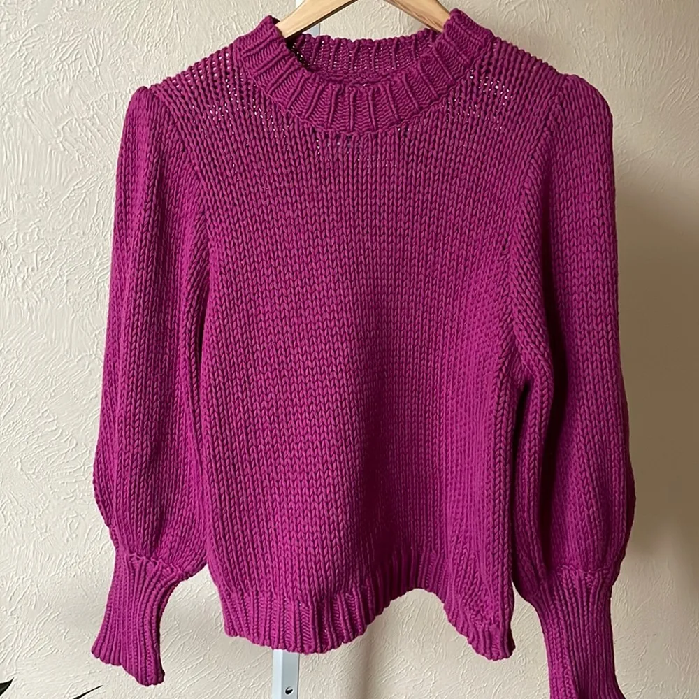 Pistola Gabbie wild orchid puff sleeve chunky knit sweater - Image 4