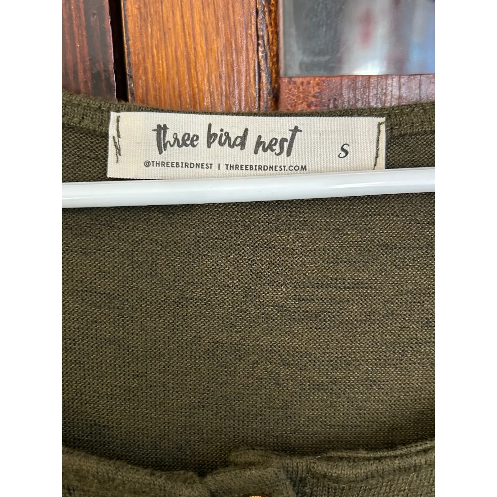 Three Bird Nest Olive Green Long Sleeve Button Front Jumpsuit Size Small - Image 3