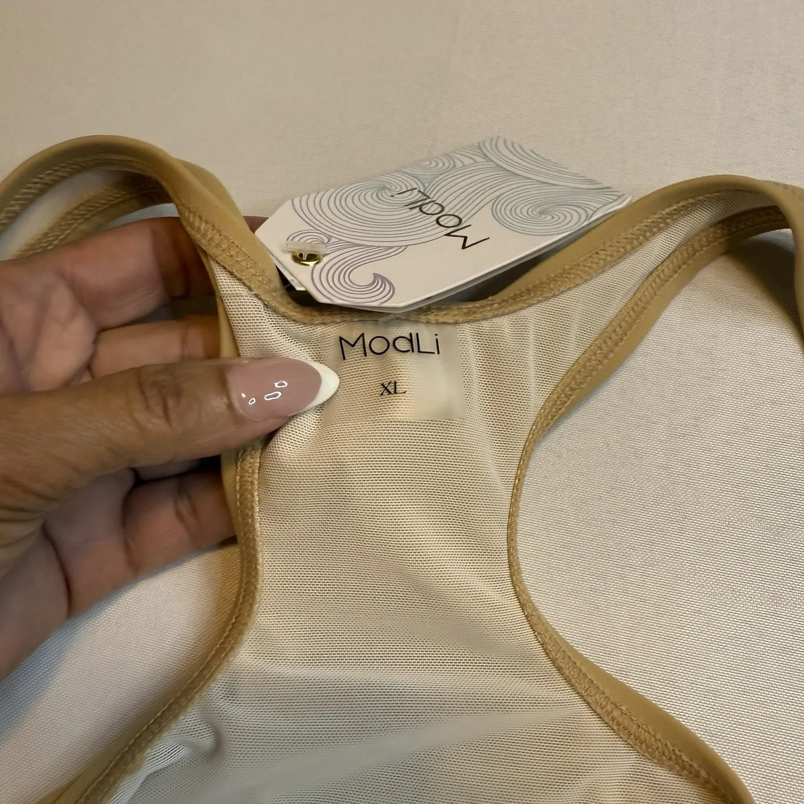 ModLi Women's Plus Removable Cups Racerback Swim Support Firm Bra Nude Size XL Tan - Image 6