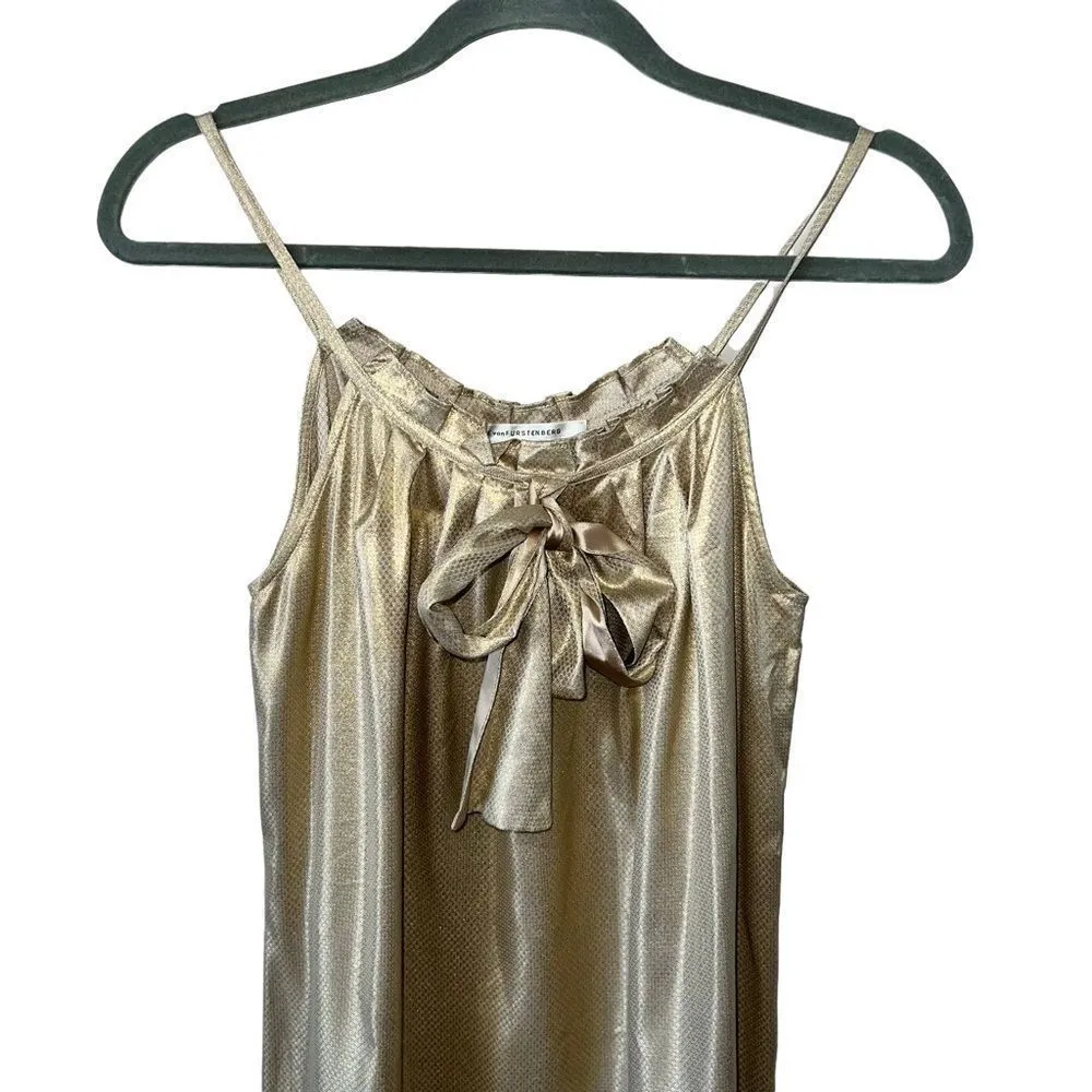 Diane Von Furstenberg DVF Elicia Metallic Gold Silk Shift Dress Size 4 NWOT - Image 4