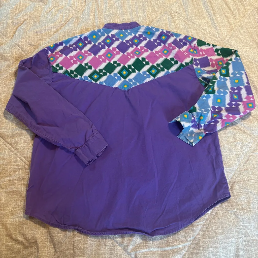 Vintage Side Saddle Shirt Womens M Western Button Down Purple Diamond 80’s 90’s Size M - Image 6