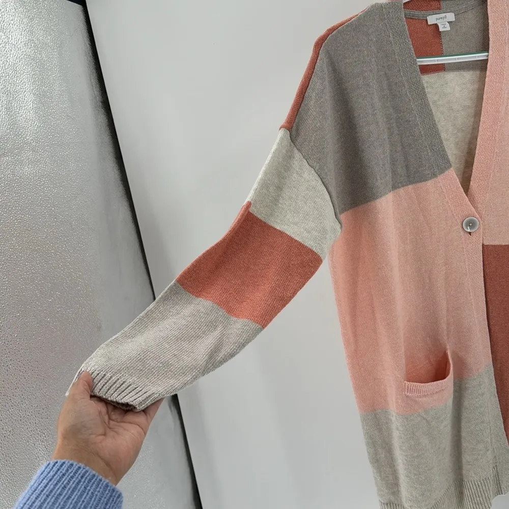 J.jill peach tan oversized color block one button cardigan longline easy to wear Size undefined - Image 5
