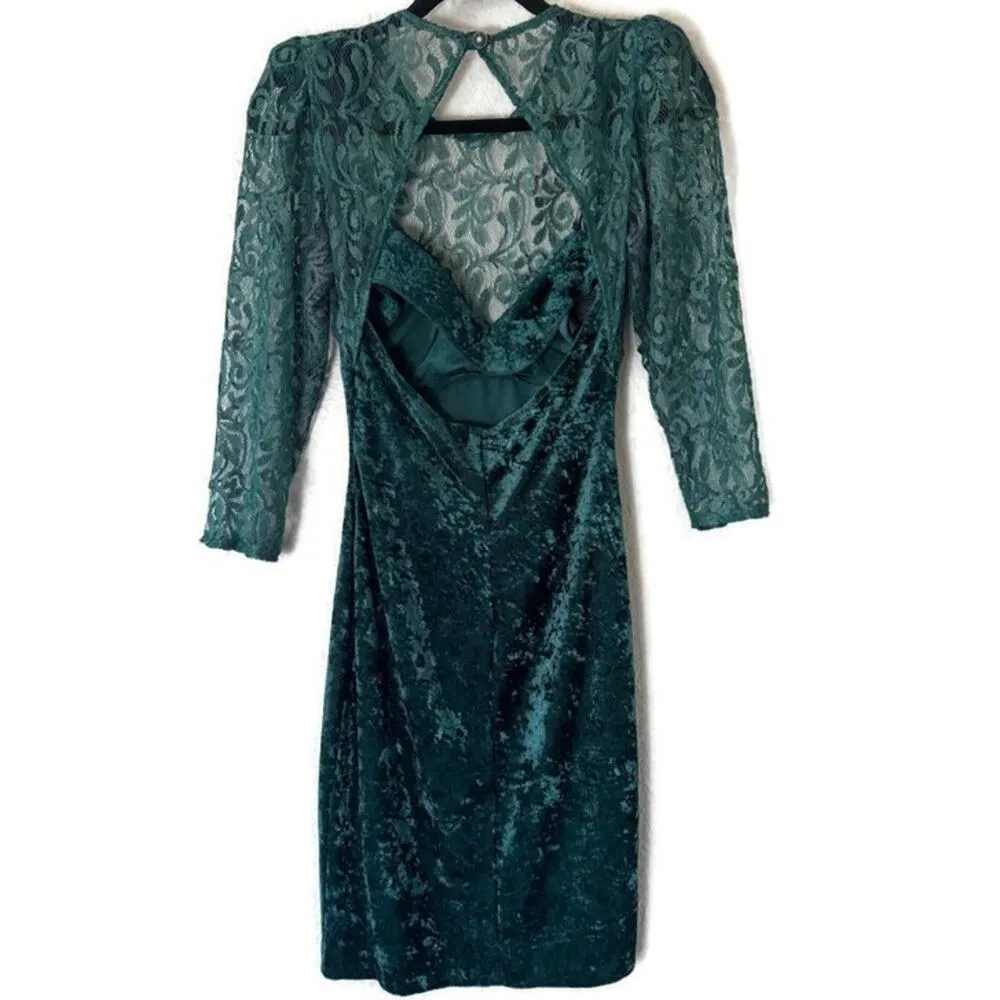 Vintage Fredrick's of Hollywood Green Velour Fitted Mini Dress - Image 2