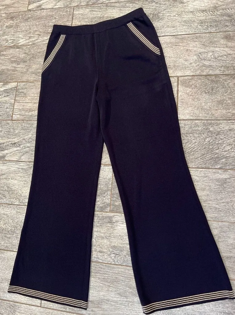 Exclusively Misook Pants size Small Nautical Pull On Acrylic Trousers Dress Blue - Image 1