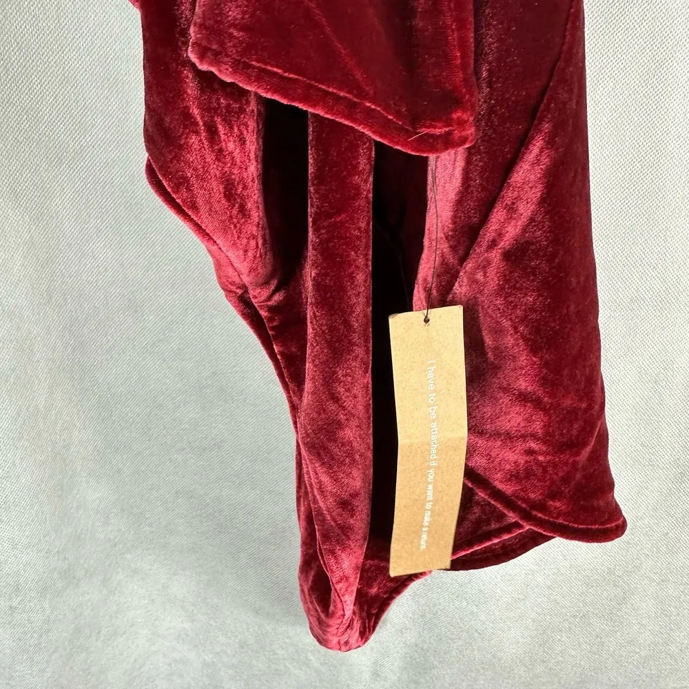 REFORMATION Livia Velvet Silk Dress Puff Sleeves Crimson Red Size 0 - Image 14