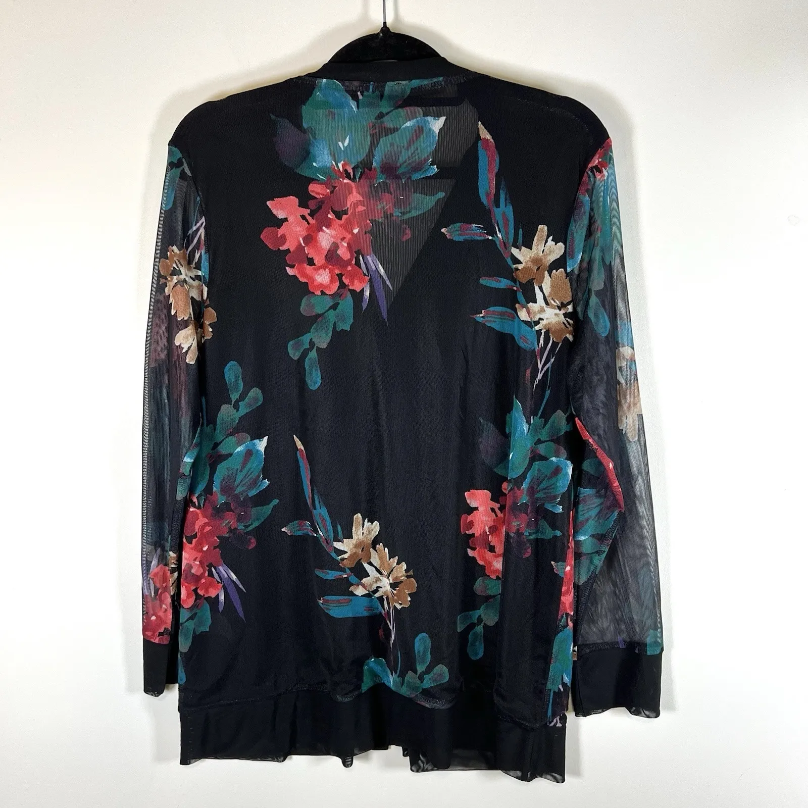 Chico's‎ Semi Sheer Shirt Sweater Black 2/XL Button Up Lined Floral Colorful - Image 6