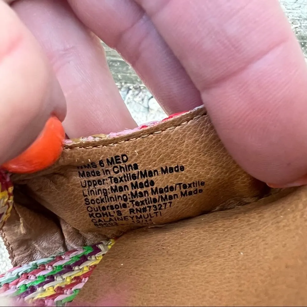 Retro Y2K Candies Calainey multi rainbow straw chevron wedge sandals Size 6 - Image 3