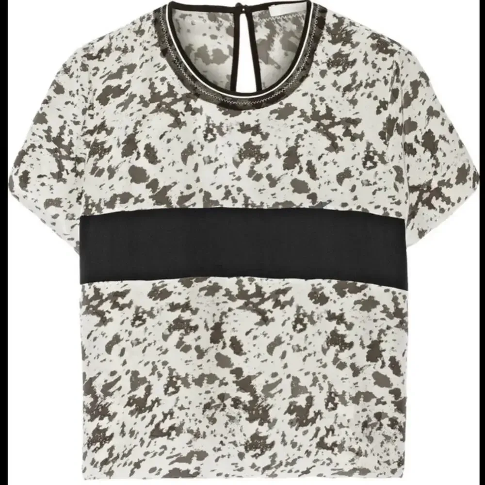 JONATHAN SIMKHAI Printed Silk Short‎ Sleeve Top size XS White - Image 10