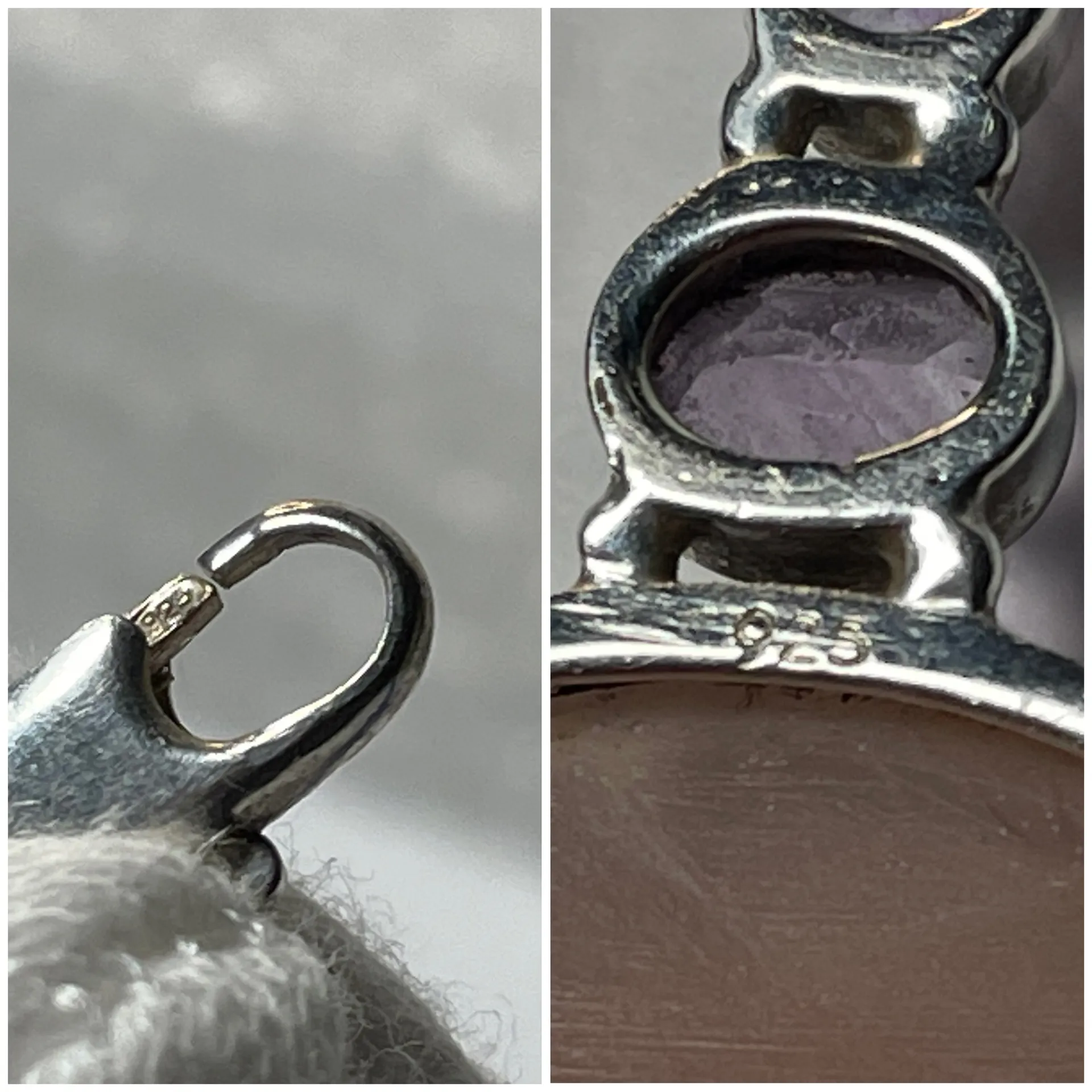 Sterling Silver Vintage 925  Pink Quartz & Amethyst Pendant & Snake Chain Necklace - Image 8