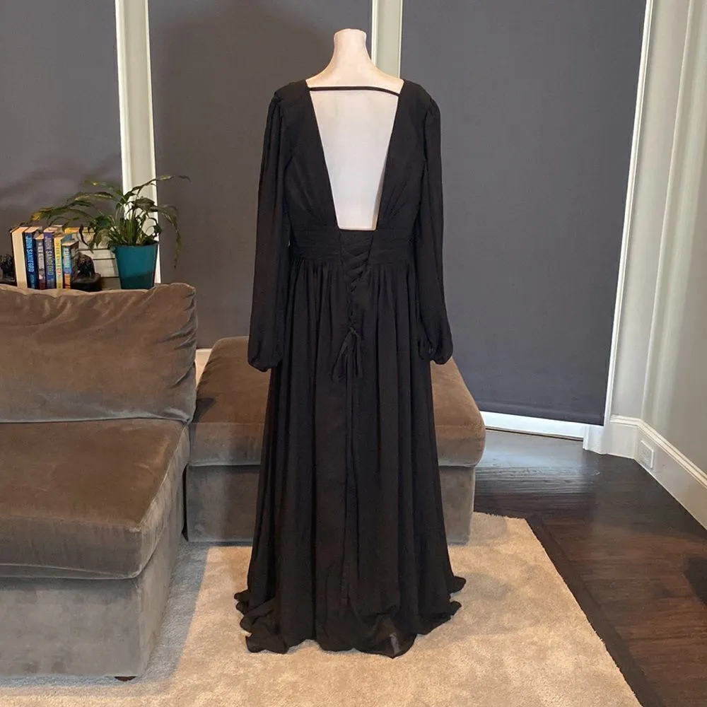 Women’s Black Full Length Chiffon V - Image 5