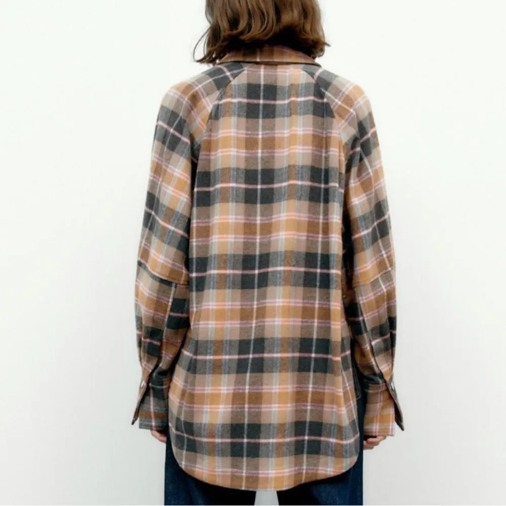 Zara Oversized Plaid Flannel Shacket Size L - Image 2