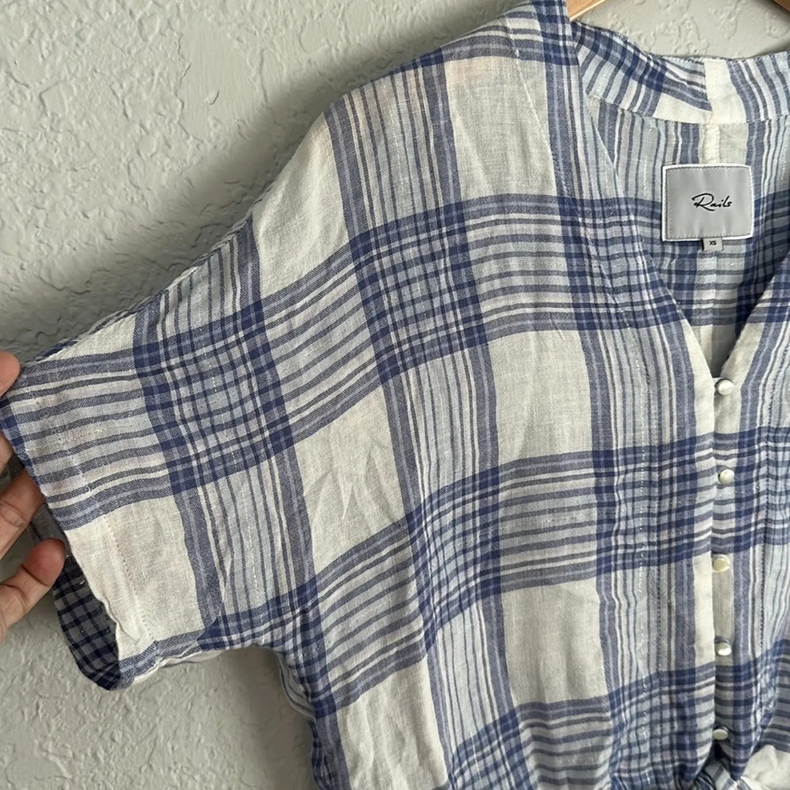 Rails Thea Tie Front Shirt Lilac Blue Rayon Crop Western Cowgirl Metallic Preppy - Image 4