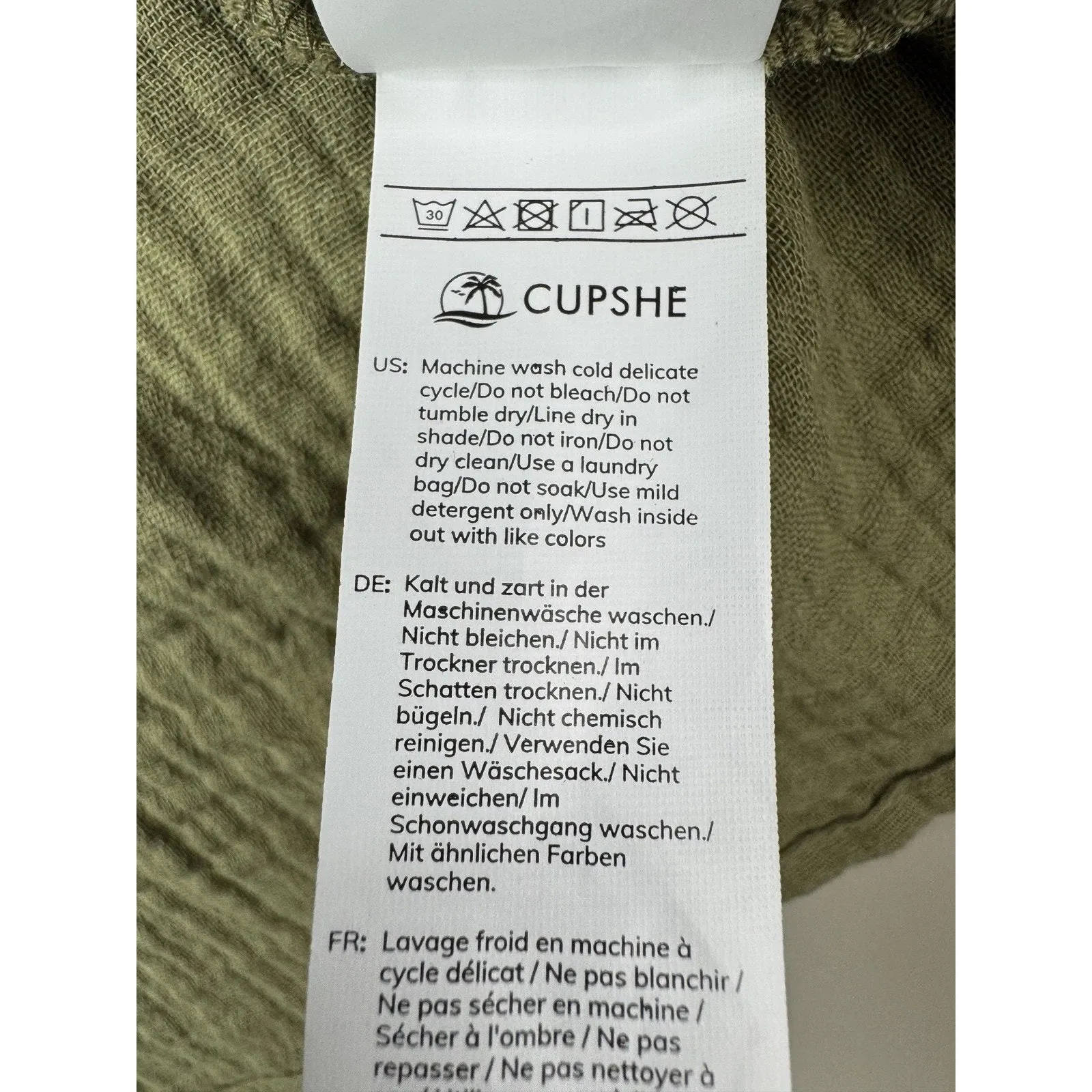 Cupshe Sage Contrast Lace Cover-Up Dress L Green Gauzy 100% Cotton Summer Sheath - Image 14