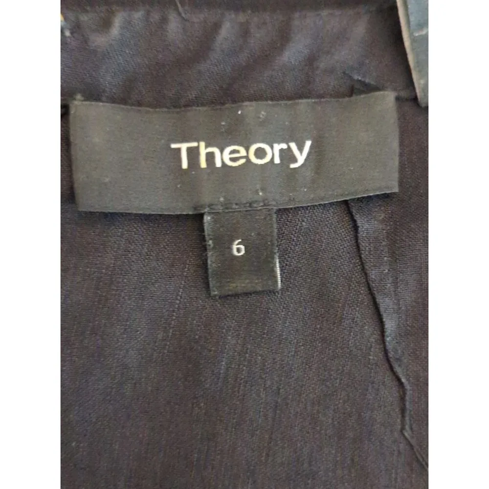 Theory Black V-Neck Sleeveless Linen Blend Narida Crunch Mini Flare Dress Size 6 - Image 10