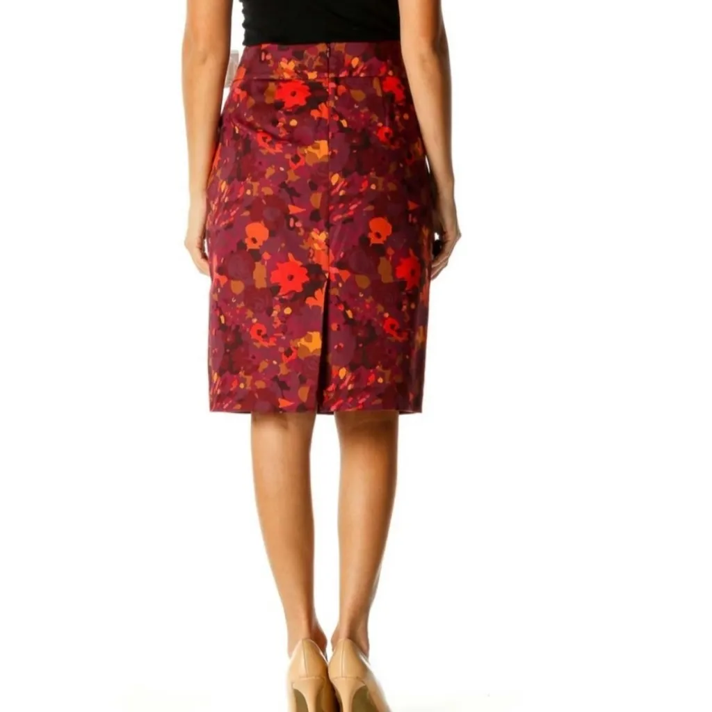 Ann Taylor Loft Abstract Straight Pencil Skirt Size 8 Burgundy Fall Colors - Image 4
