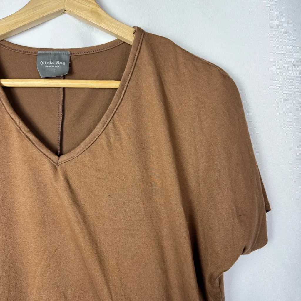 Olivia Rae Camel Brown V-Neck Short Sleeve Blouse S - Image 3