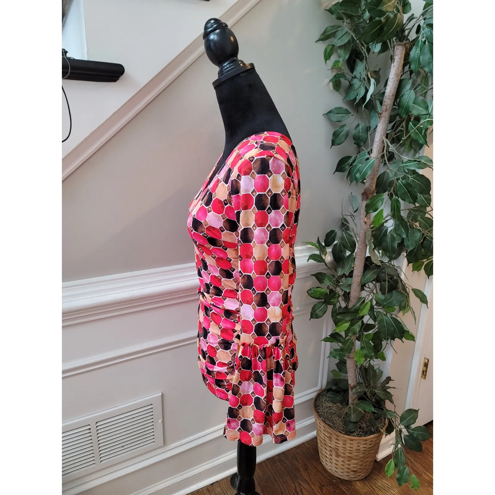 Thalia Sodi Women's Blouse XS Multicolor Geometric Print Long Bell Sleeve Top - Image 6