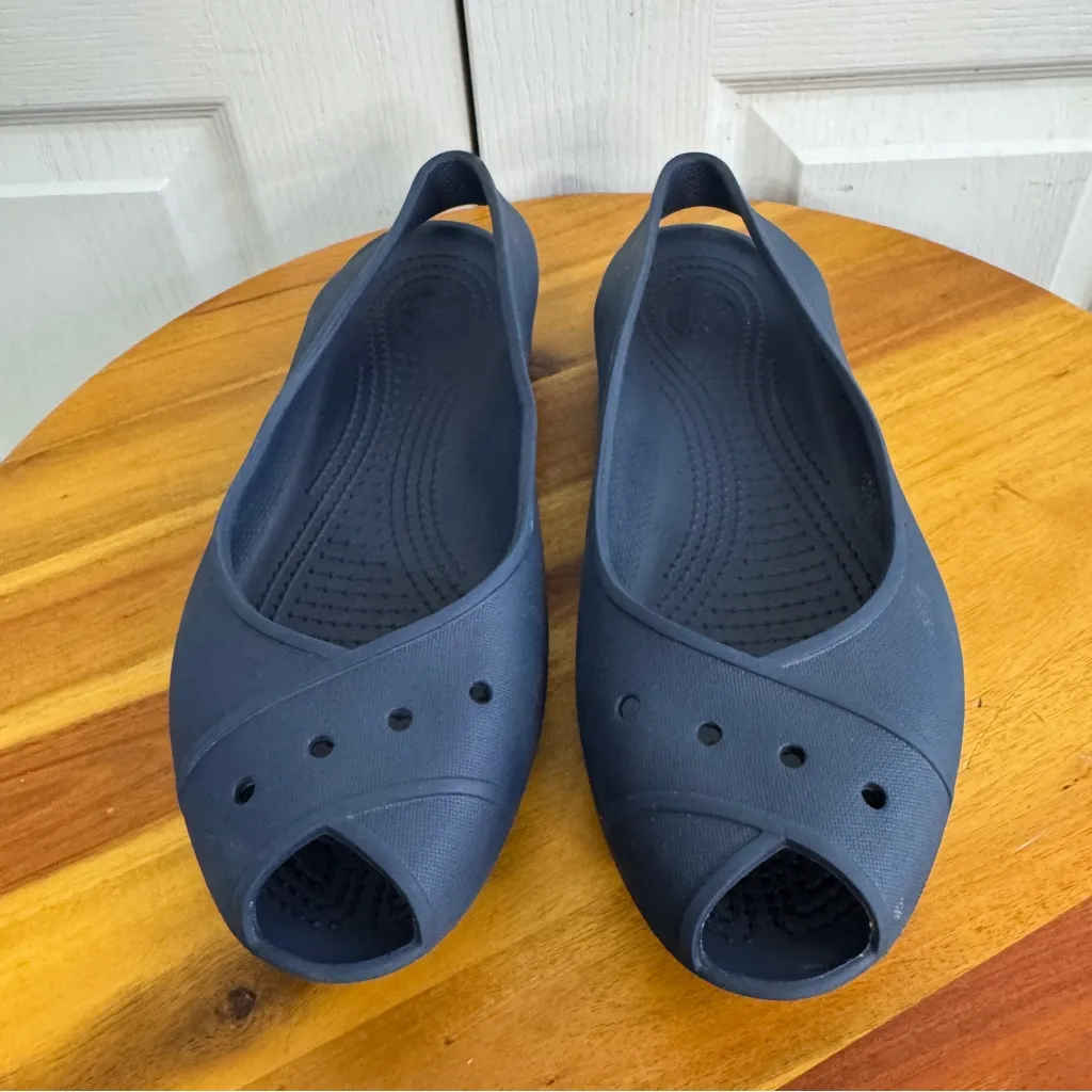 Crocs navy blue peep toe sling back shoes size 11 - Image 5