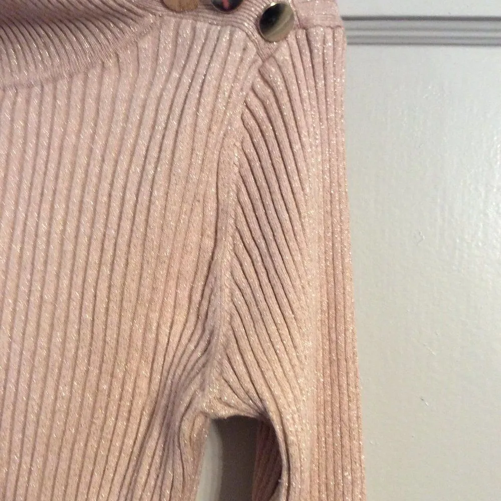 BEAUTIFUL Inc International light pink gold glitter large L womens sweater VNC - Image 5